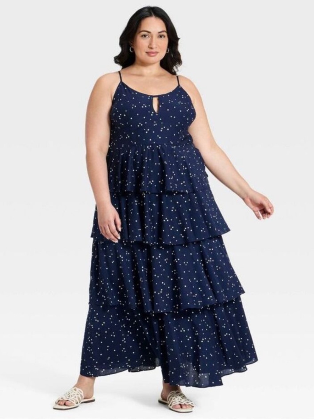 A New Day Navy Polka Dot Tiered Maxi Dress -  Size 1X